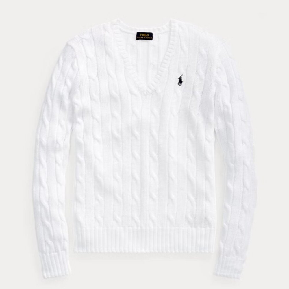 Cable-Knit Cotton V-Neck Sweater